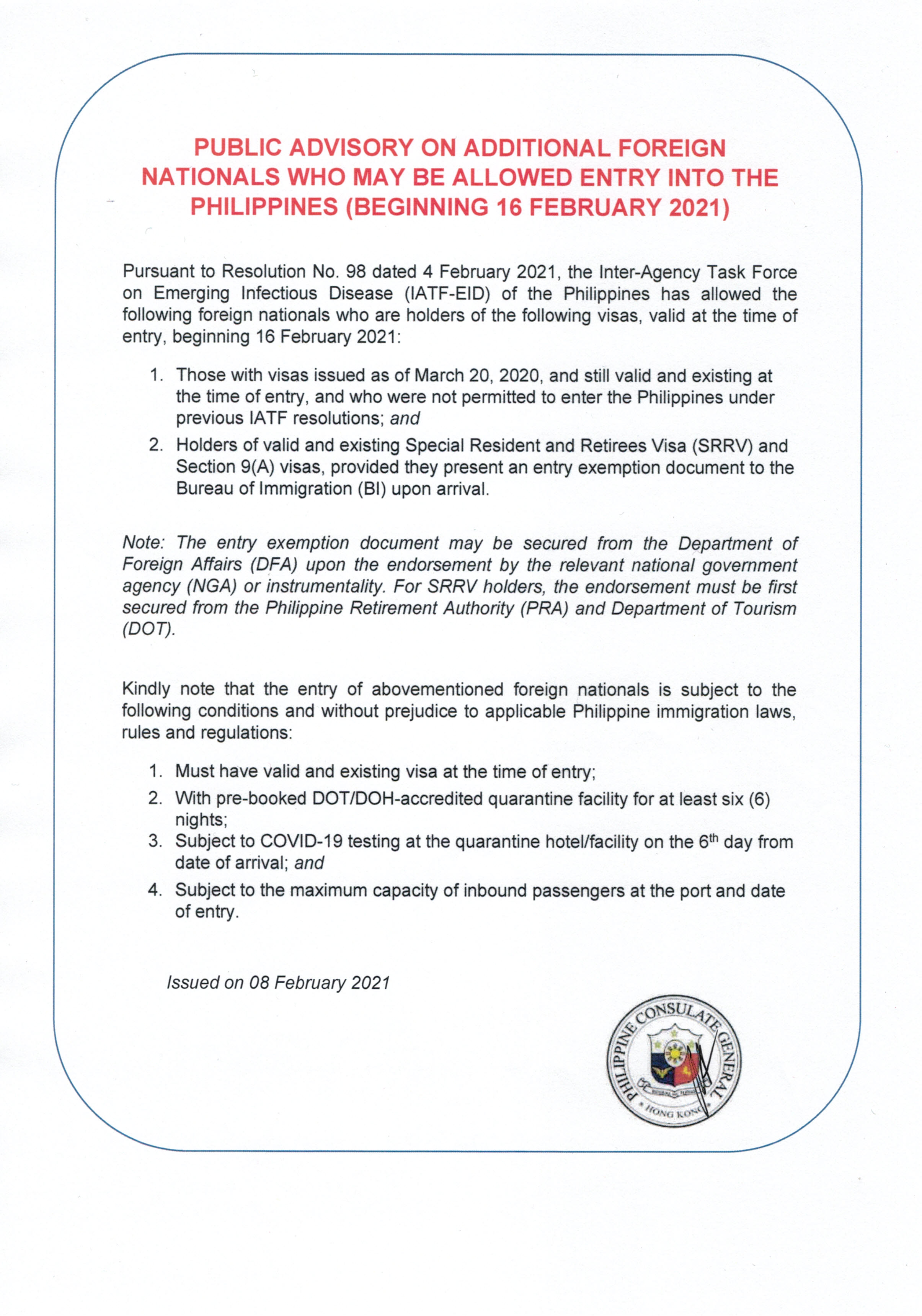 Public Advisory 08 February 2021